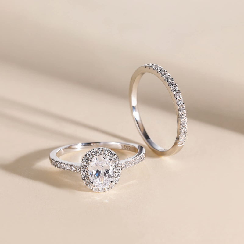 EAMTI 1.5CT 925 Sterling Silver Cubic Zirconia Bridal Rings Sets Oval Cut CZ Engagement Rings Wedding Band for Women Size 9 - Image 3